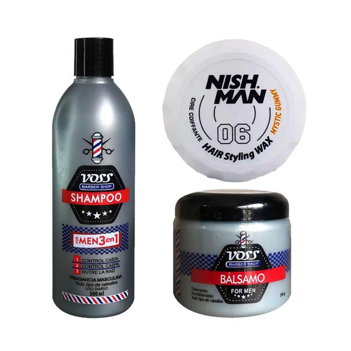 VOSS - Shampoo Voss + Acondicionador bálsamo Voss + Cera Nishman 06