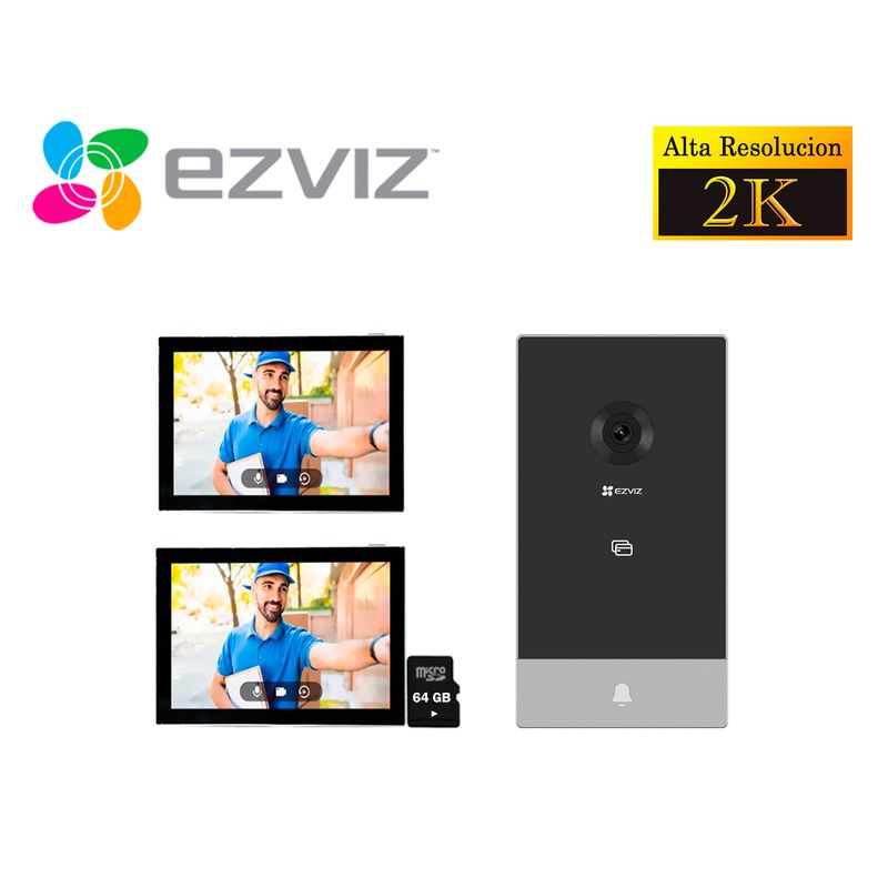 EZVIZ - Kit Videoportero Inteligente HP7 2K Exterior Eviz + 1 MONITOR 64GB
