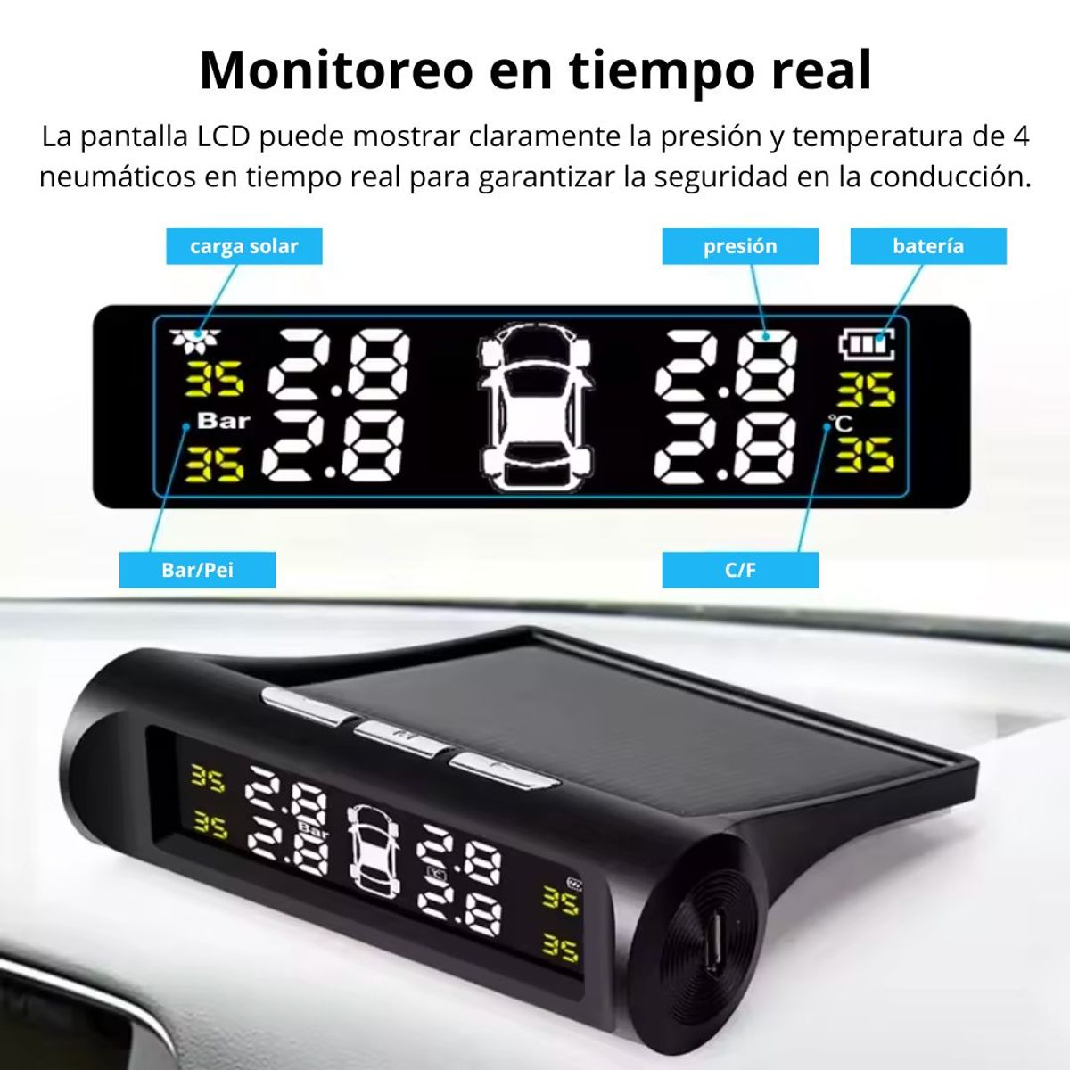 SEISA - Medidor de Presión de Neumáticos Llantas Carga Solar AMK-X7