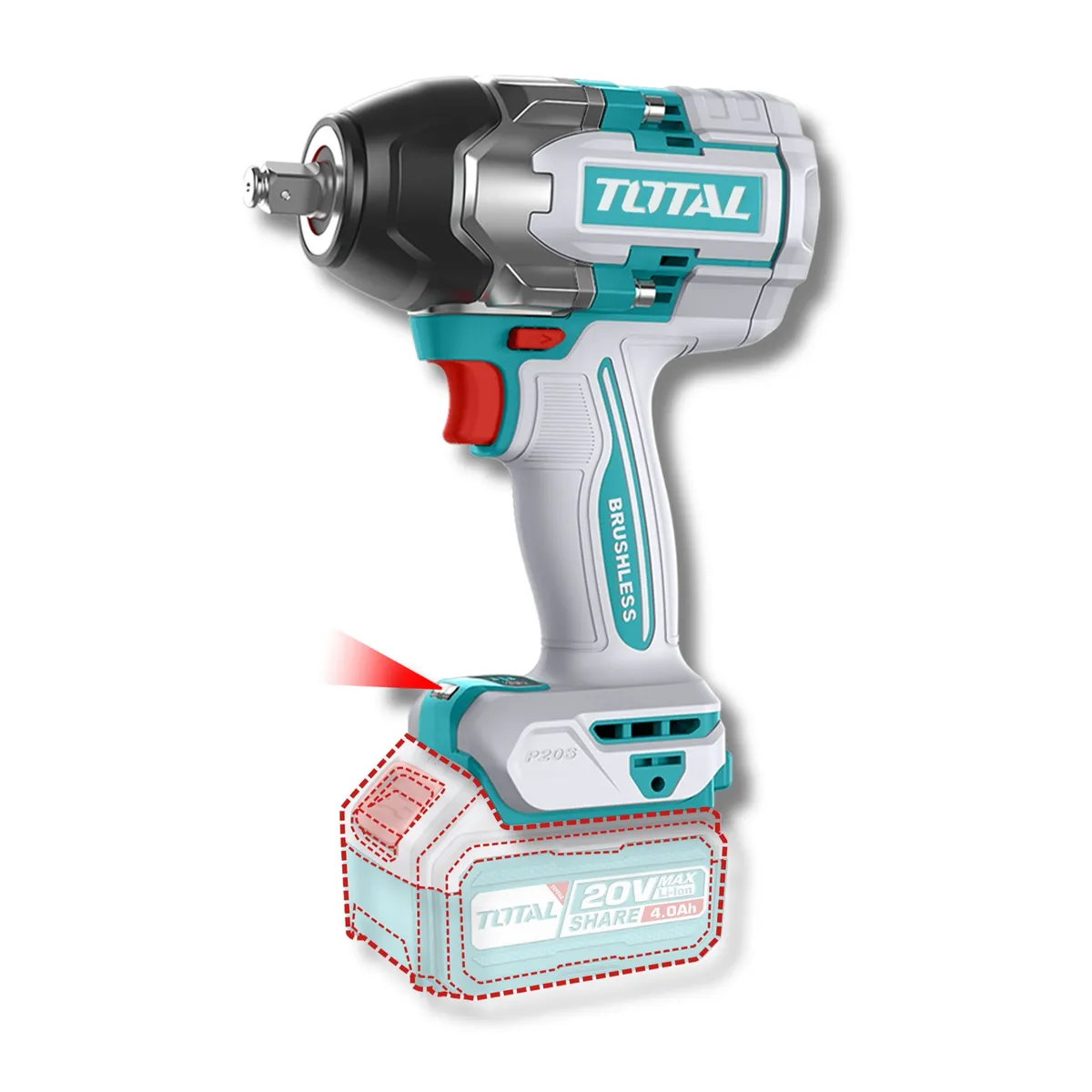 TOTAL TOOLS - Llave de impacto 850 Nm incluye 2 baterias 4ah Total