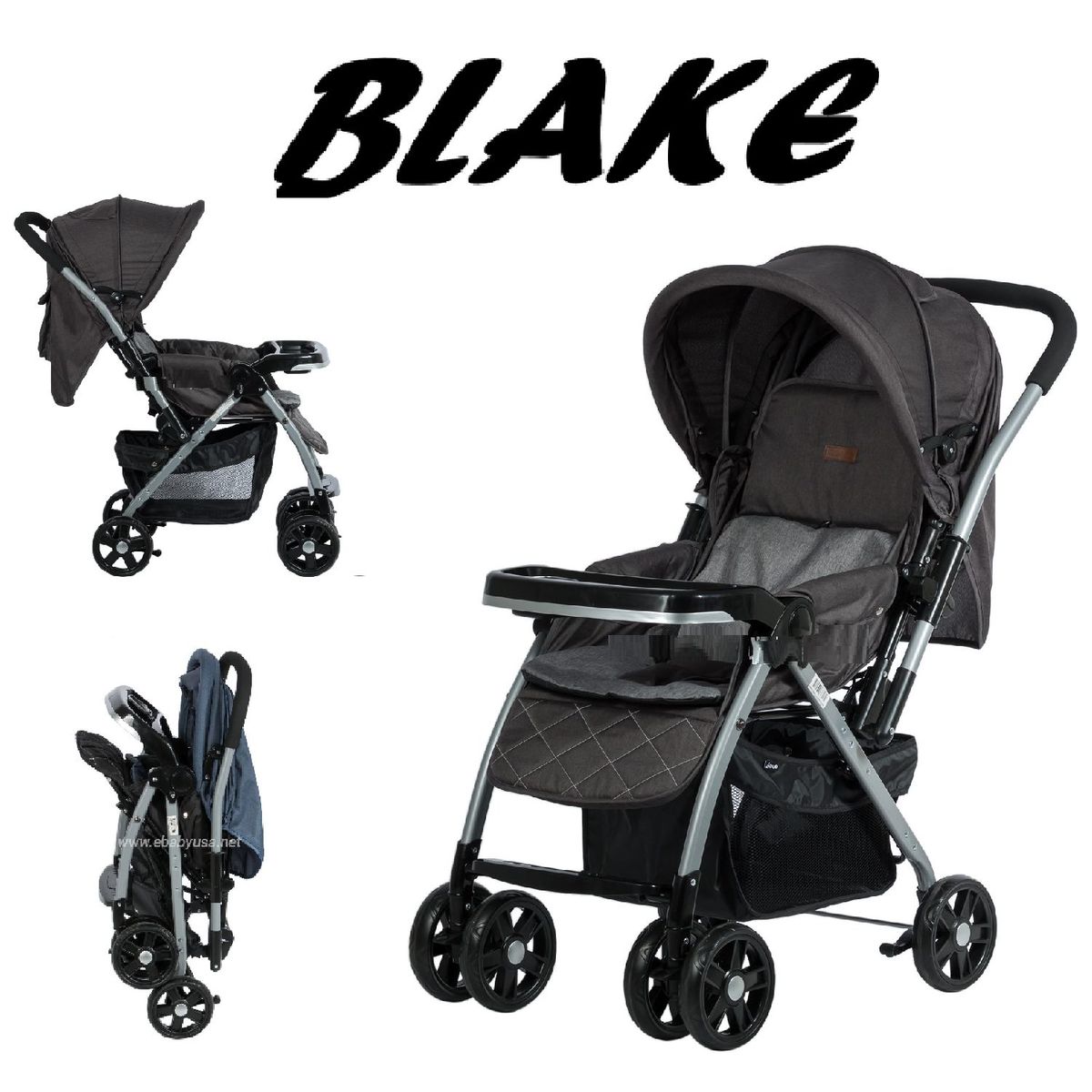 EBABY - Coche de paseo Blake Mango reversible-Negro