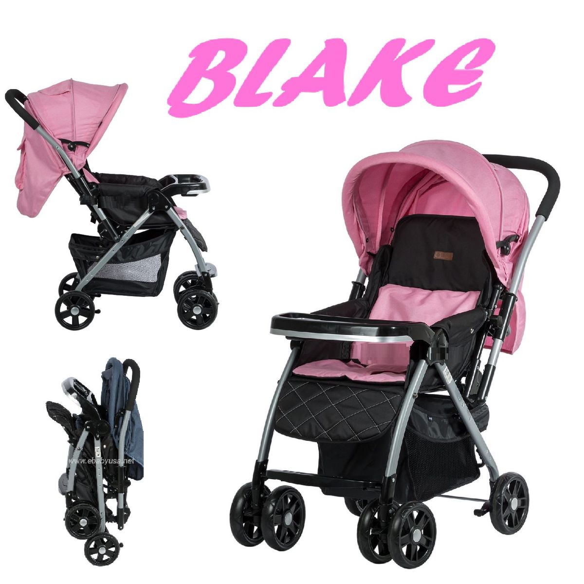 EBABY - Coche de paseo Blake Mango reversible-Rosa