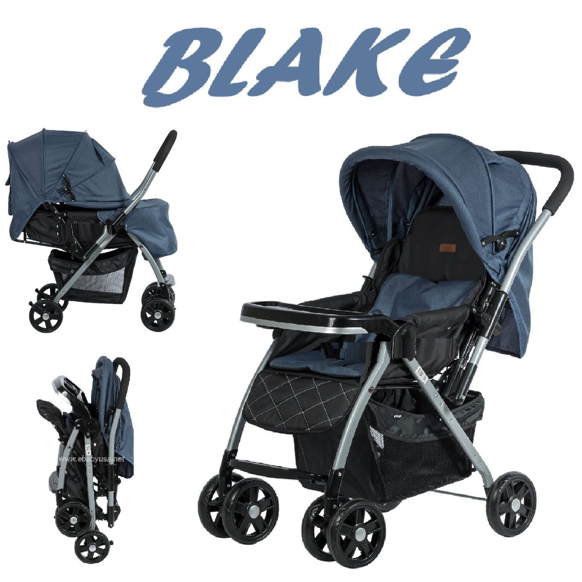 EBABY - Coche de paseo Blake Mango reversible-Azul