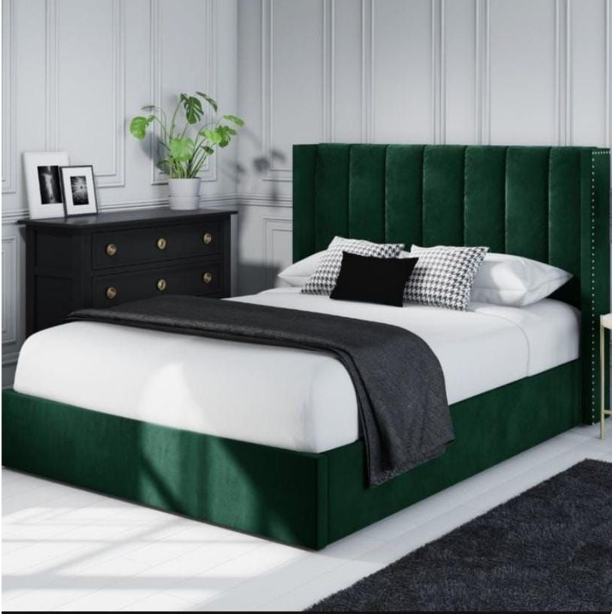 GENERICO - Cama Emerald 2 Plazas - Verde Oscuro