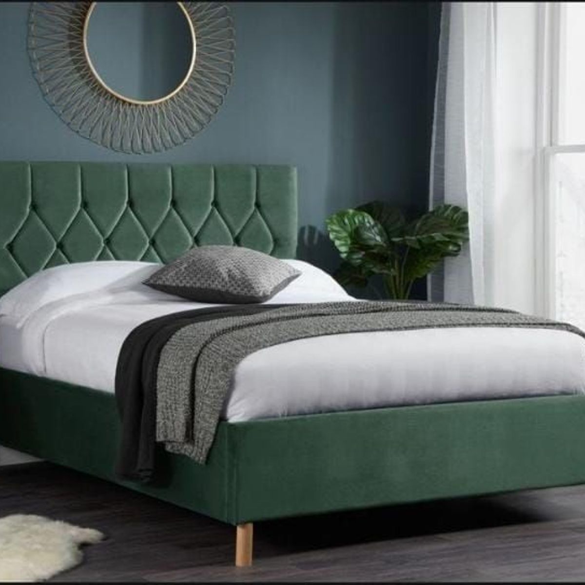 GENERICO - Cama Jade 2 Plazas - Verde Oscuro