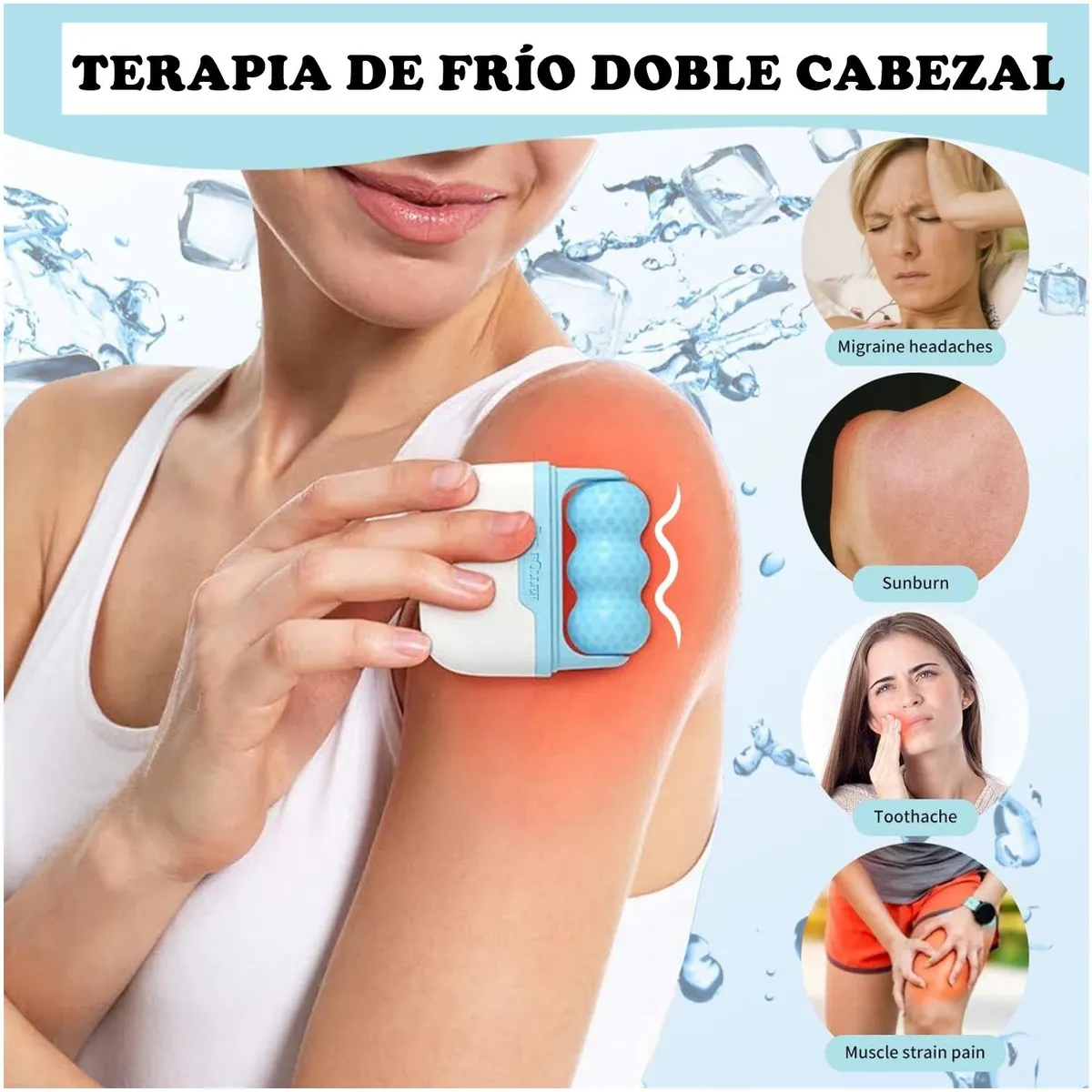 GENERICO - Rodillo de Hielo Doble Cabezal para Masajes Faciales Terapia de Frío