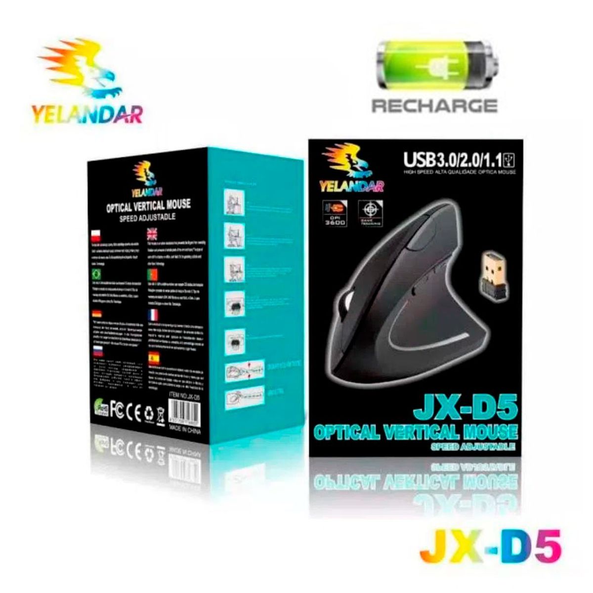 GENERICO - Mouse Vertical Ergonómico Inalámbrico Recargable Color Negro