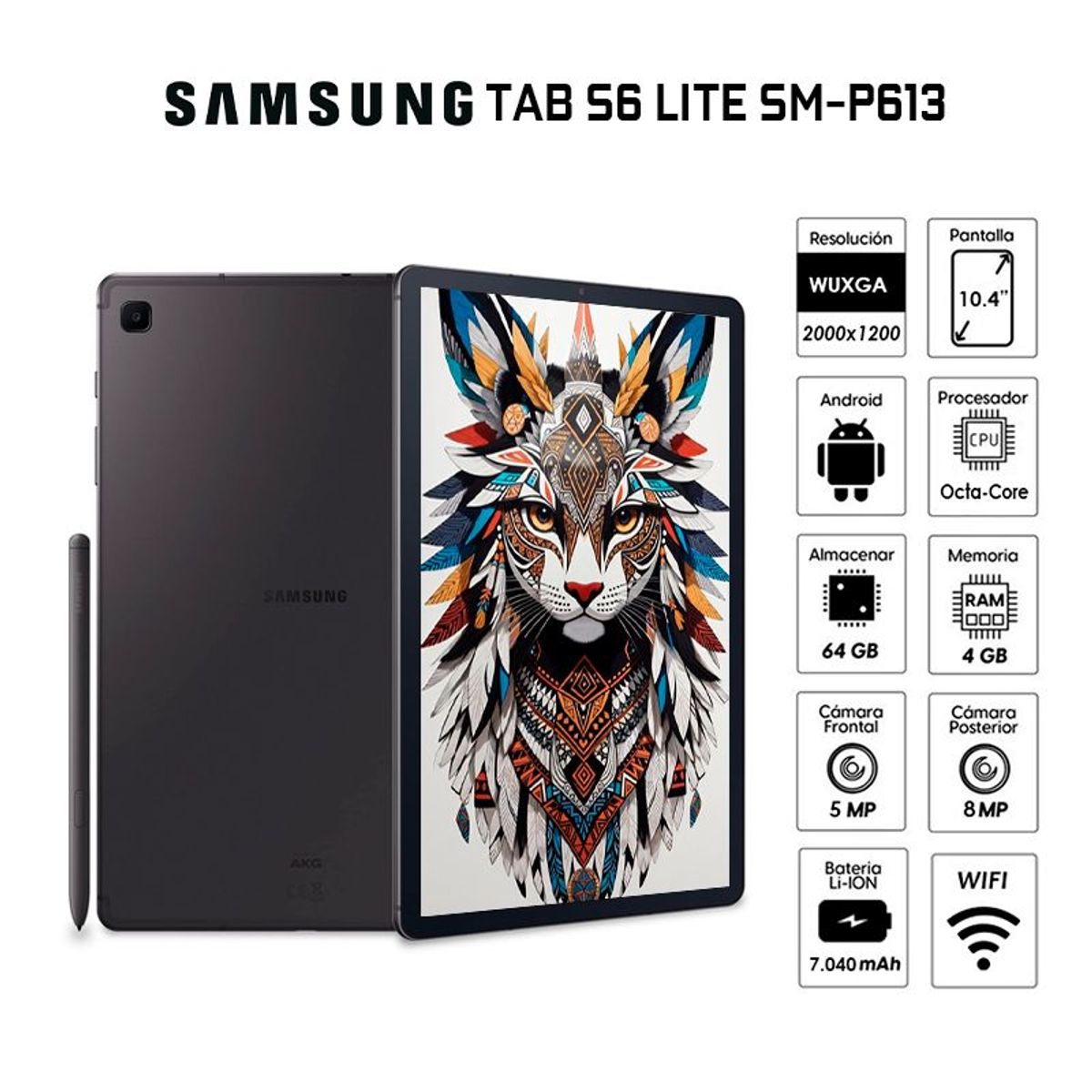 SAMSUNG - Tablet Samsung Galaxy Tab S6 Lite M-P613NZALPEO 104” 64Gb 4Gb Ram Wi-Fi S-Pen Gris