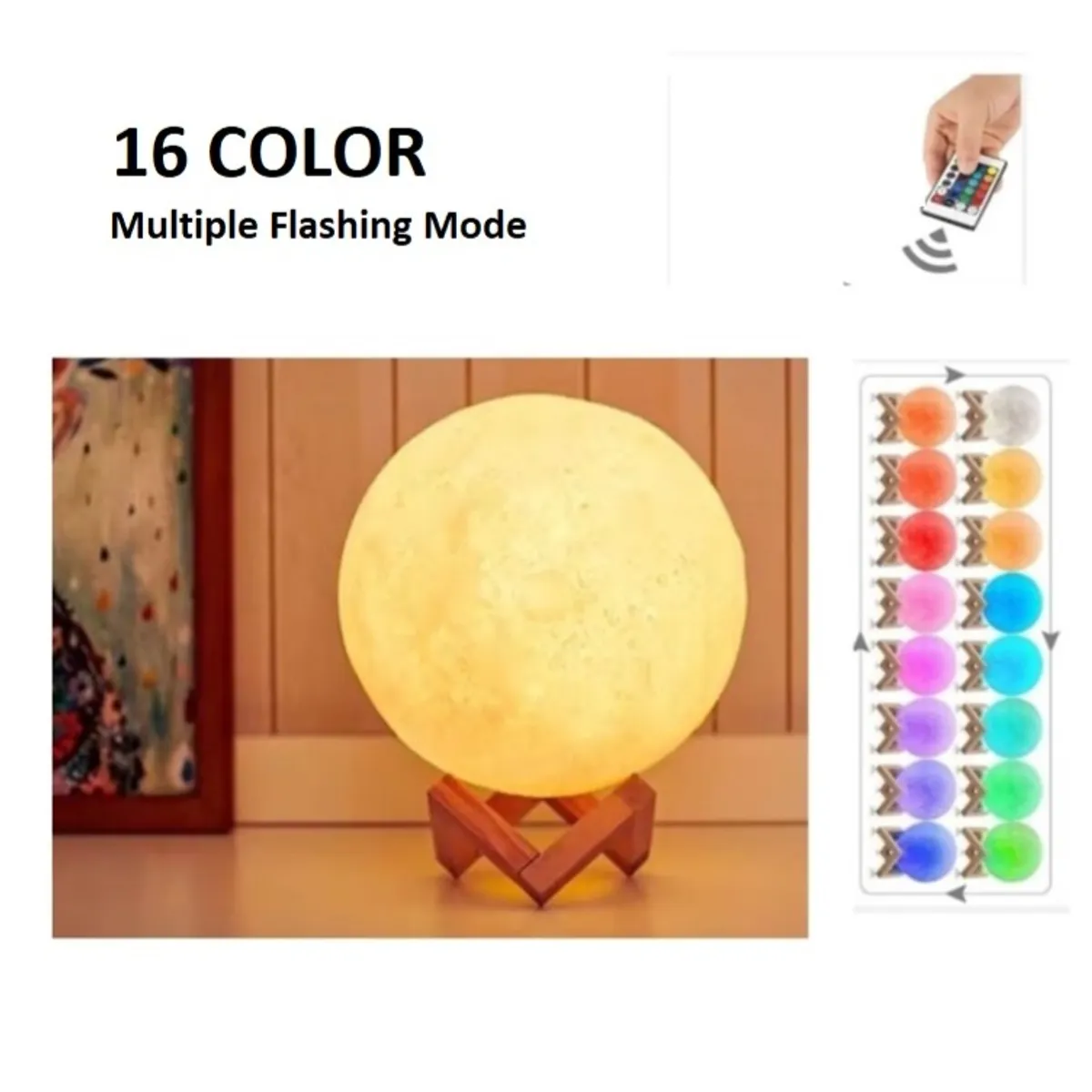 GENERICO - LAMPARA DE LUNA 3D LED - 15 CM LUZ 16 COLORES RGB