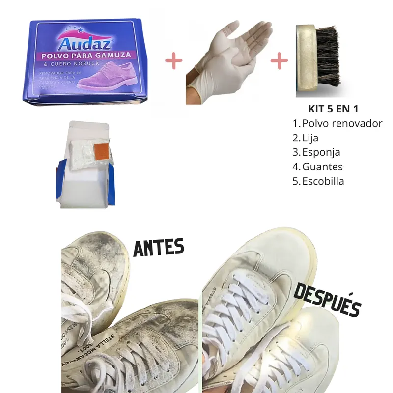 GENERICO - Tinte renovar gamuza nobuck en polvo negro blanco kit 5 en 1