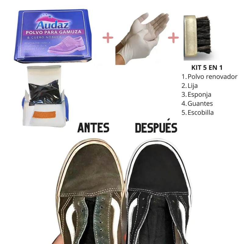 GENERICO - Tinte renovar gamuza nobuck en polvo negro blanco kit 5 en 1