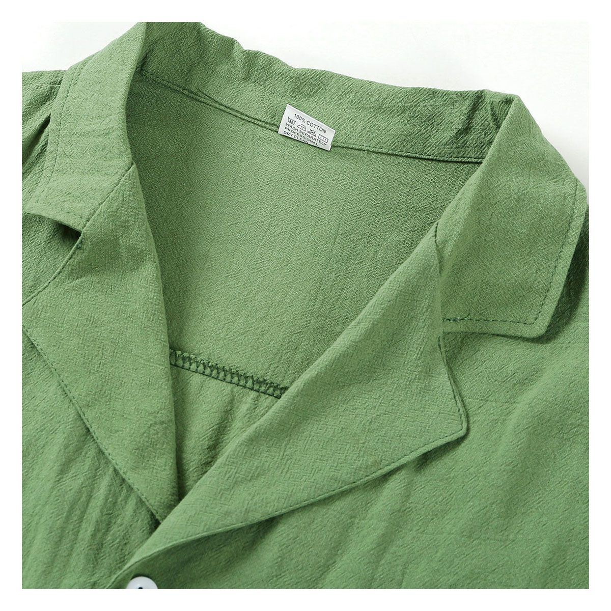 42AROZINA - Camisa holgada de algodón y lino con botones de color liso para hombre