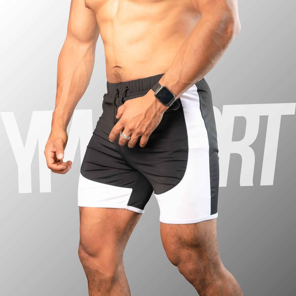 YML SPORT - Short Fitness Hombre - Short GYM Negro con Blanco - YML SPORT