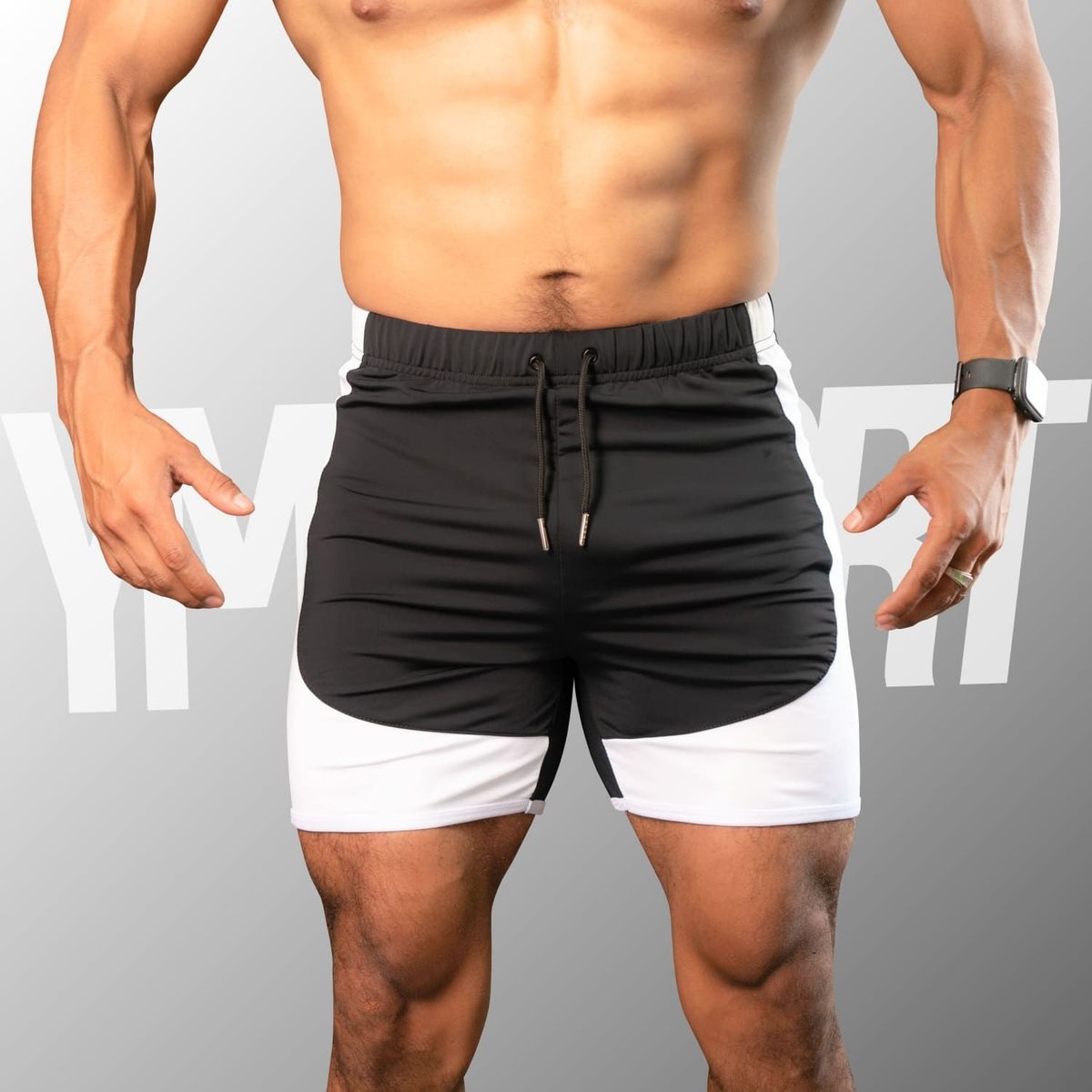 YML SPORT - Short Fitness Hombre - Short GYM Negro con Blanco - YML SPORT