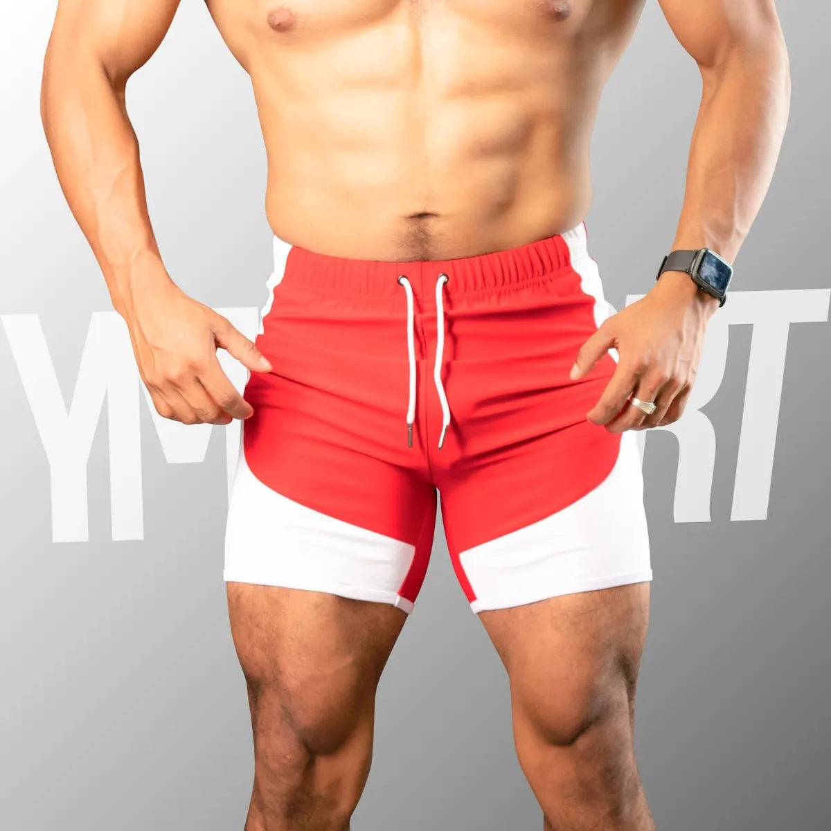 YML SPORT - Short Fitness Hombre - Short GYM Rojo con Blanco - YML SPORT