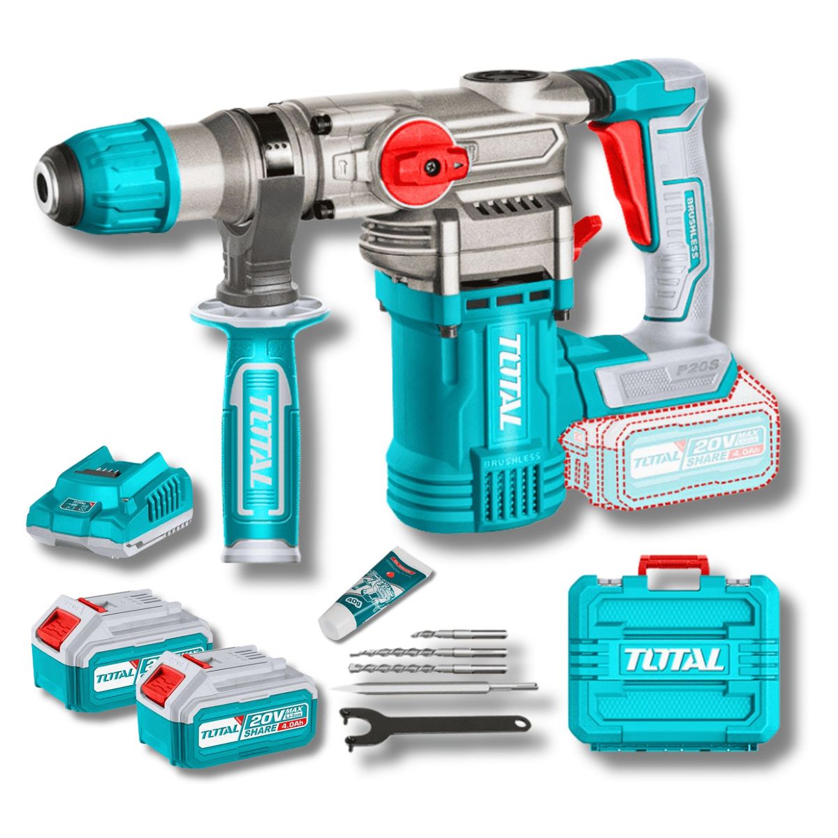 TOTAL TOOLS - Rotomartillo SDS Plus 4.5 Joules + 2 baterias 4ah Total