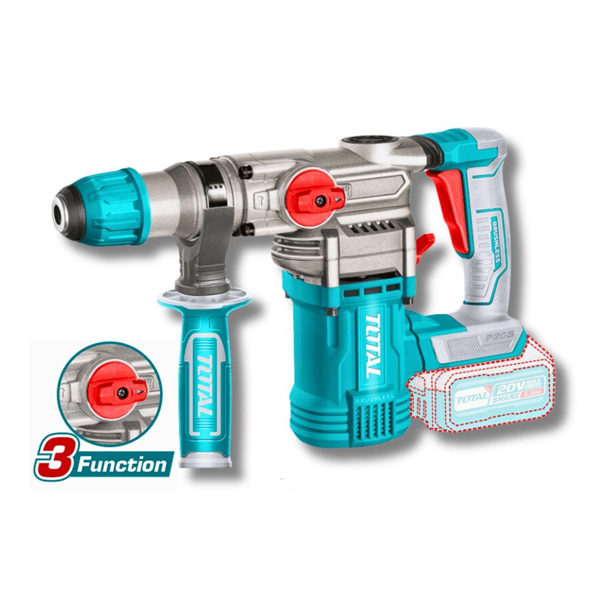 TOTAL TOOLS - Rotomartillo SDS Plus 4.5 Joules + 2 baterias 4ah Total