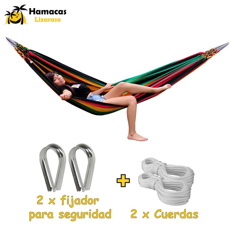 HAMACAS LIZARASO - Hamacas Andina Color Rasta de Algodón - Hamacas Lizaraso