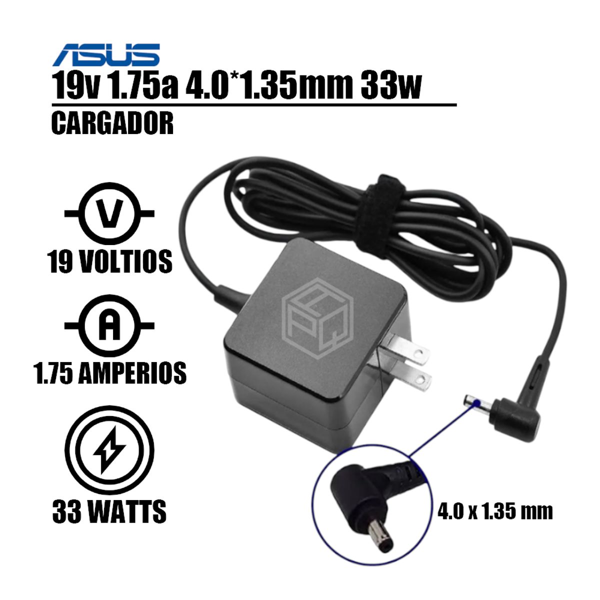 GENERICO - CARGADOR COMPATIBLE ASUS 19V 1.75A -  4.0 x 1.35mm 33W RETRACTIL