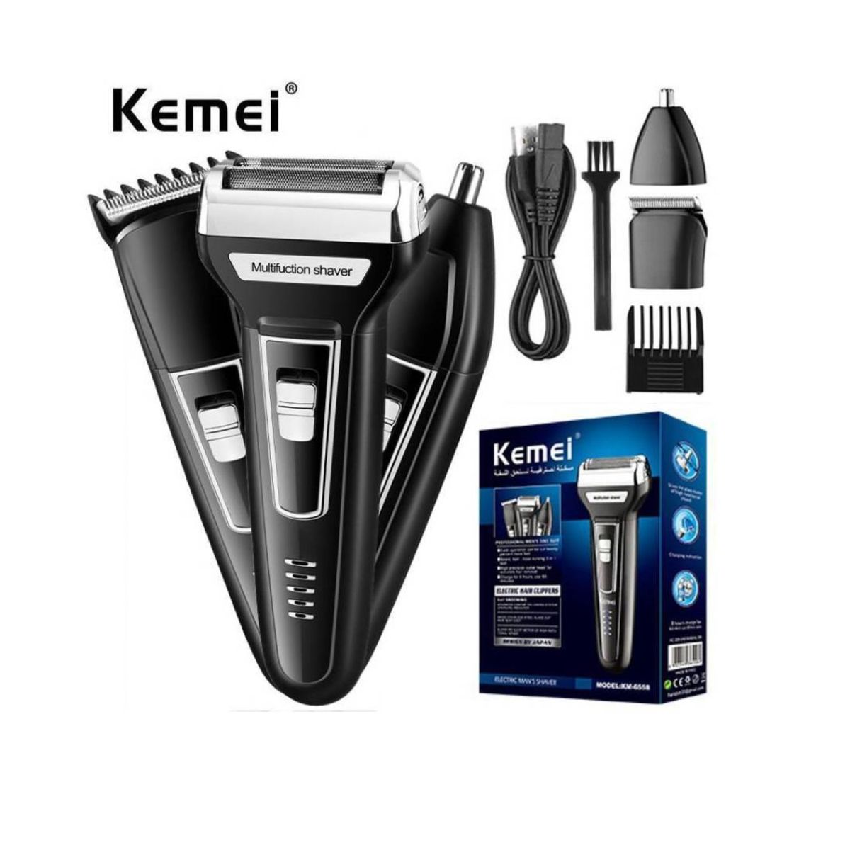 KEMEI - Maquina Cortador de Cabello y Afeitador 3en1- KEMEI