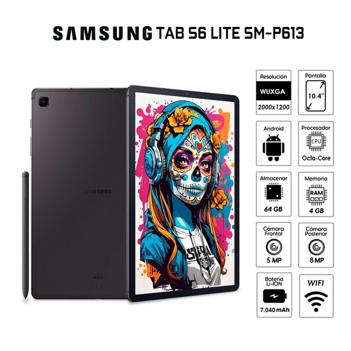 SAMSUNG - Tablet Samsung Galaxy Tab S6 Lite M-P613NZALPEO 104” 64Gb 4Gb Ram Wi-Fi S-Pen Gris