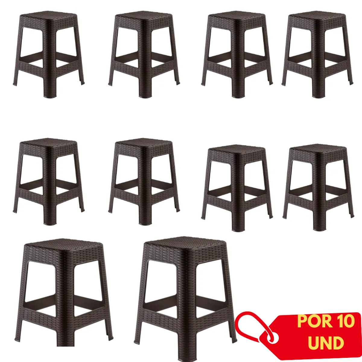 GENERICO - Banco Tabarua X10 unidades Modelo Tipo Ratán Plástico Color Marrón