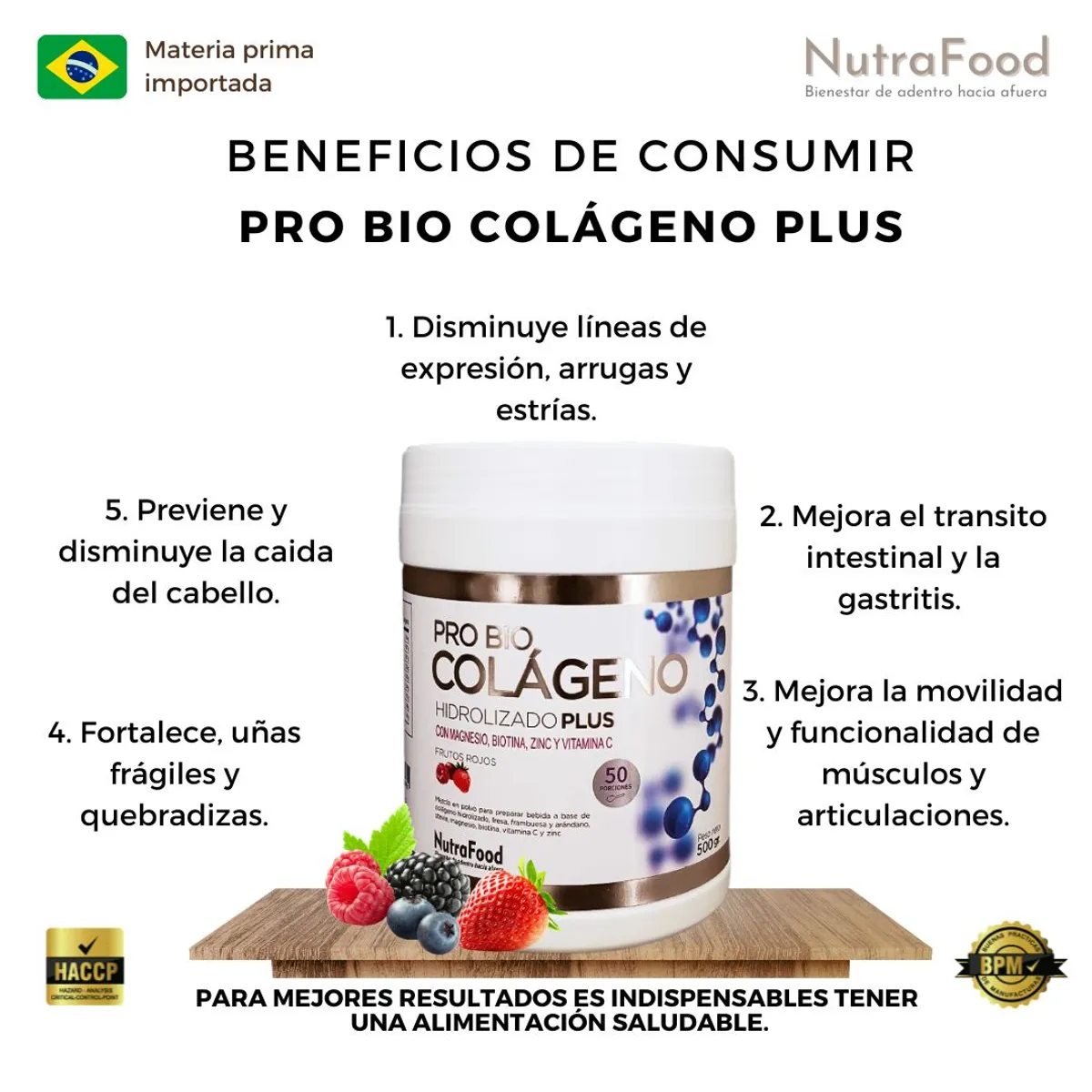 NUTRAFOOD - Colágeno Hidrolizado Plus sabor frutos rojos 500gr