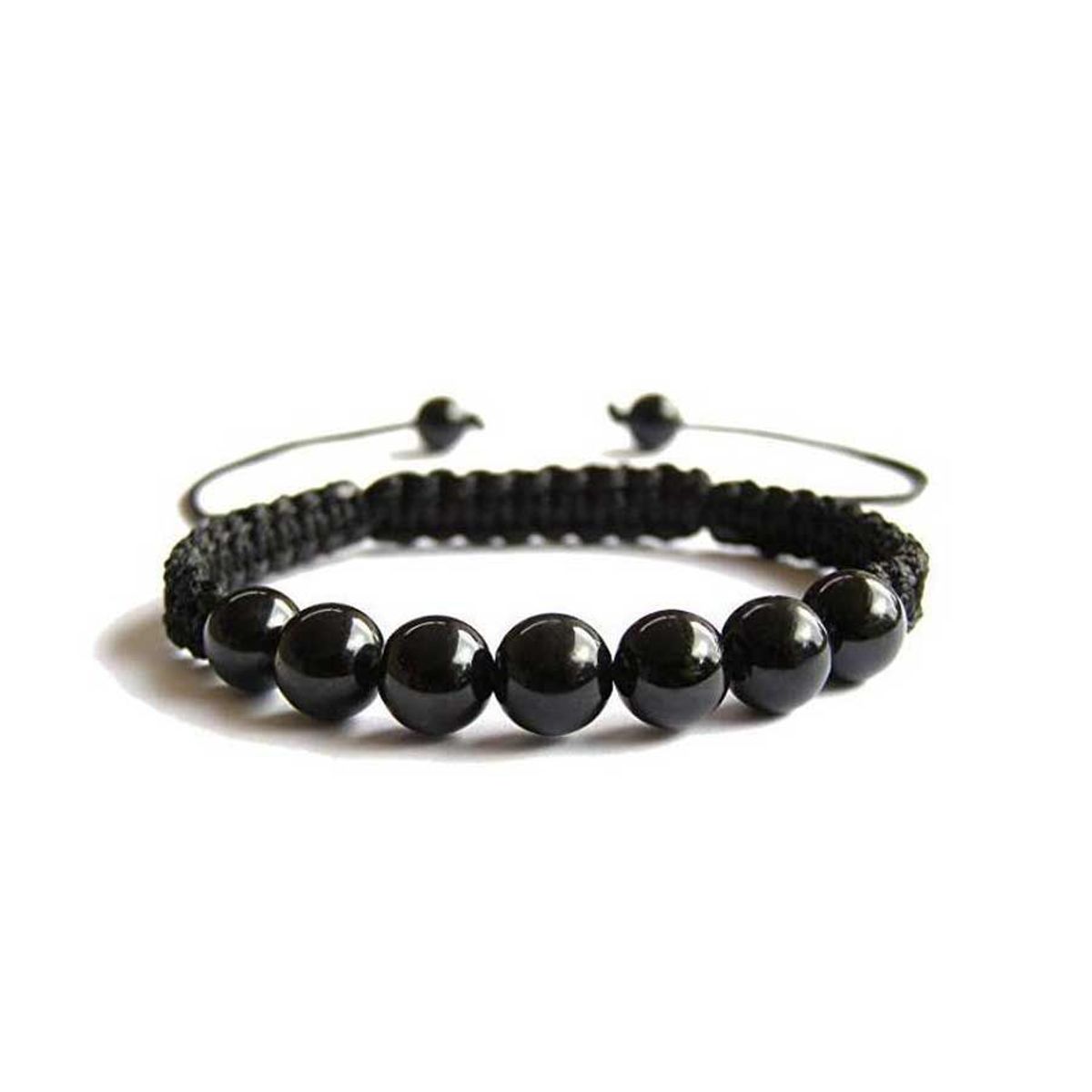 GENERICO - Pulsera Turmalina Negra 6mm Macrame -  Musas Vanidosas