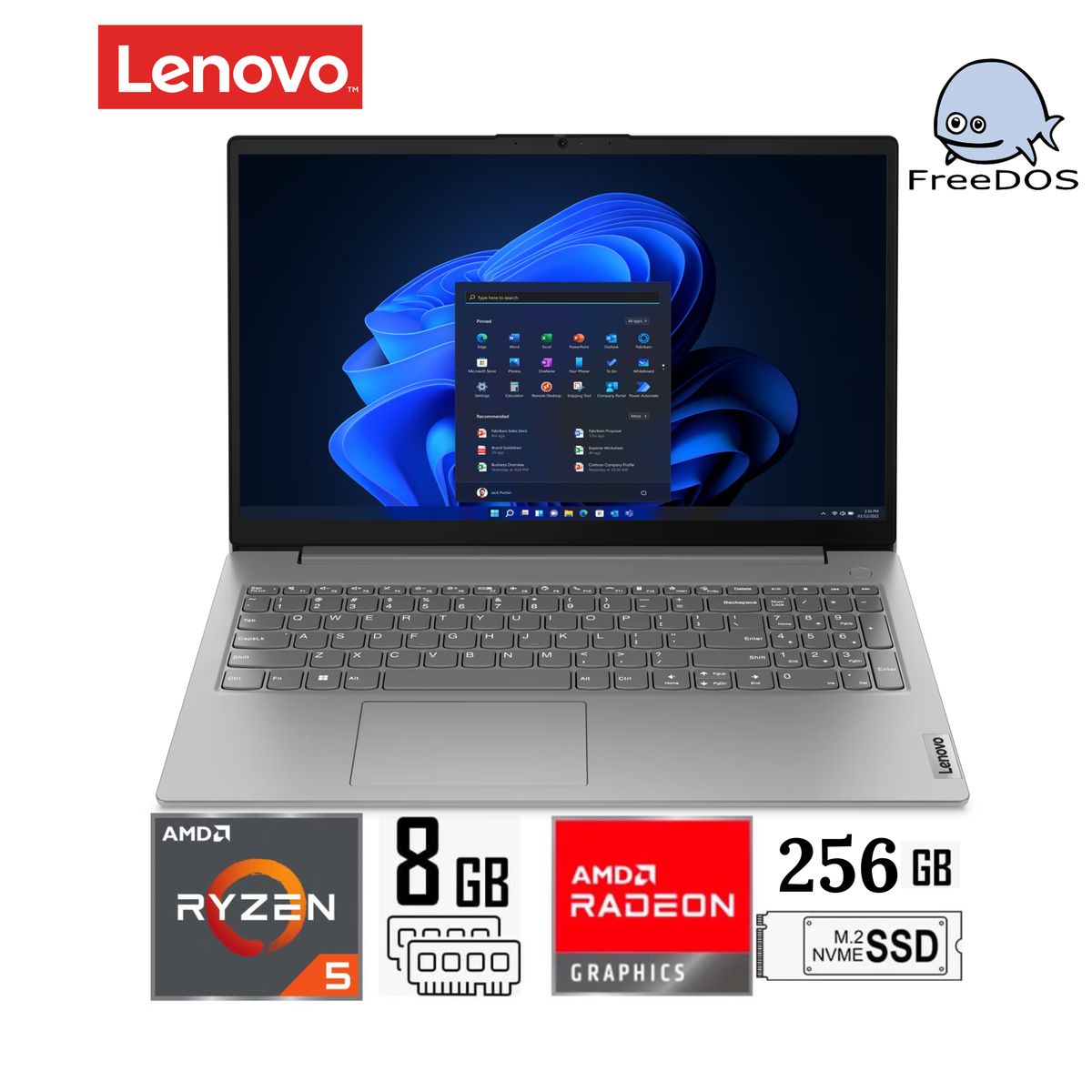 LENOVO - LAPTOP LENOVO RYZEN 5-7520U 8GB RAM 256GB SSD 156 FHD FREEDOS V15 G4 AMN 82YU00X6LM