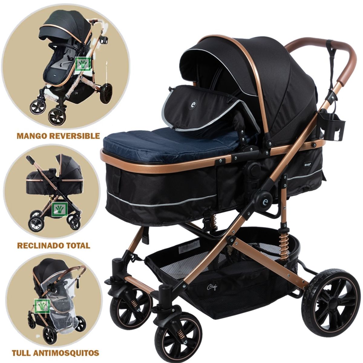 EBABY - Coche de Lujo Moises Bigi con Tull  Azul