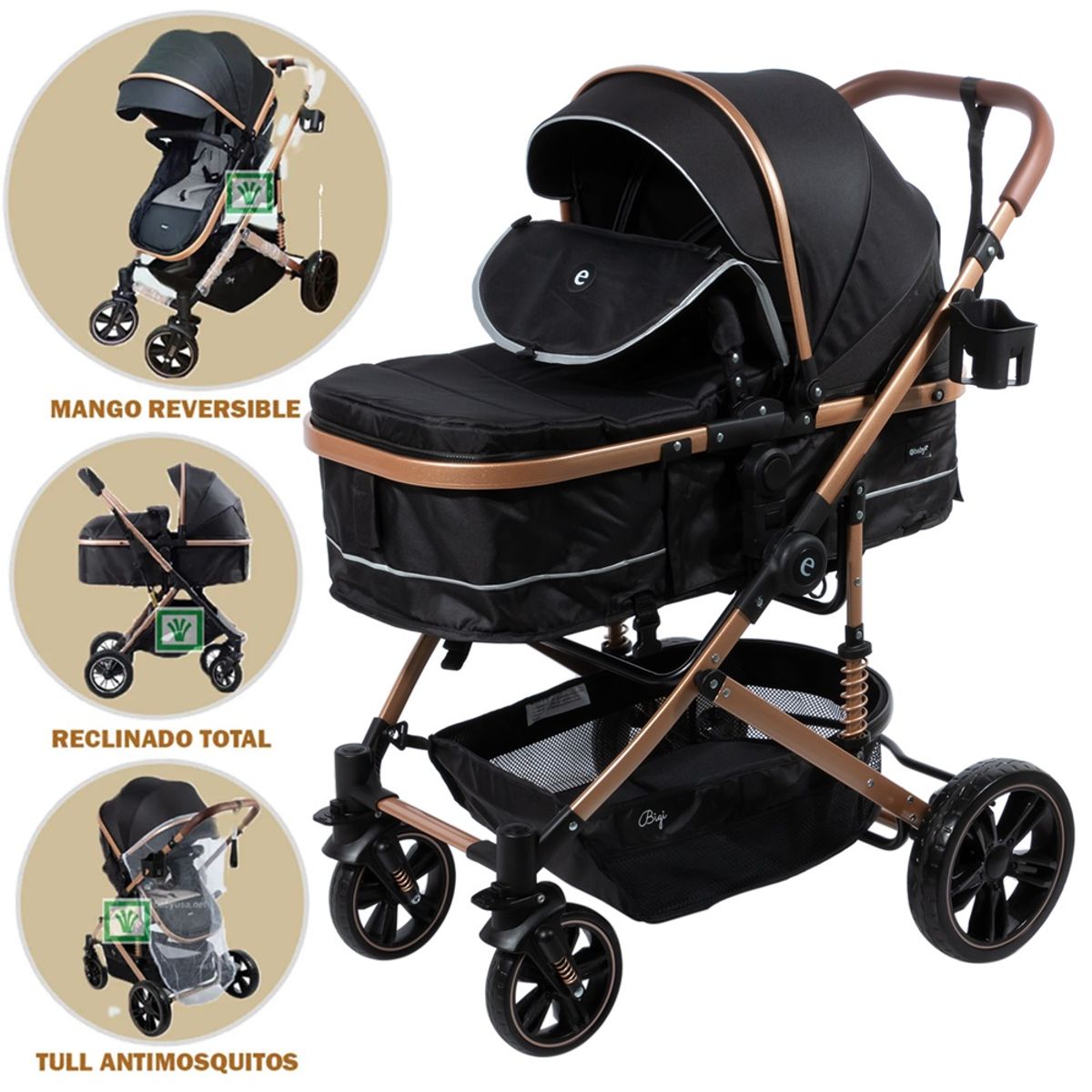 EBABY - Coche de Lujo Moises Bigi con Tull NEGRO