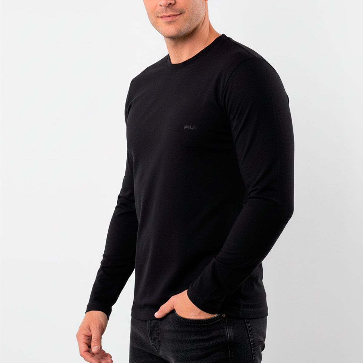FILA - Polo Manga Larga Fila Cuello Redondo Negro