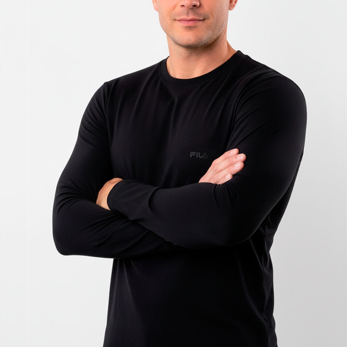 FILA - Polo Manga Larga Fila Cuello Redondo Negro