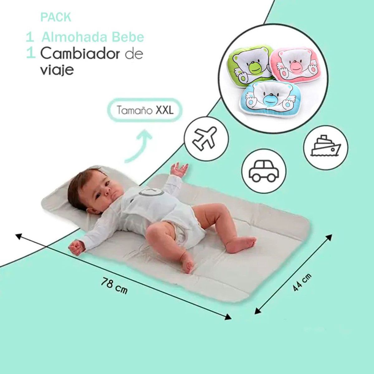 GENERICO - Pack Almohada bebé Cambiador Portatil