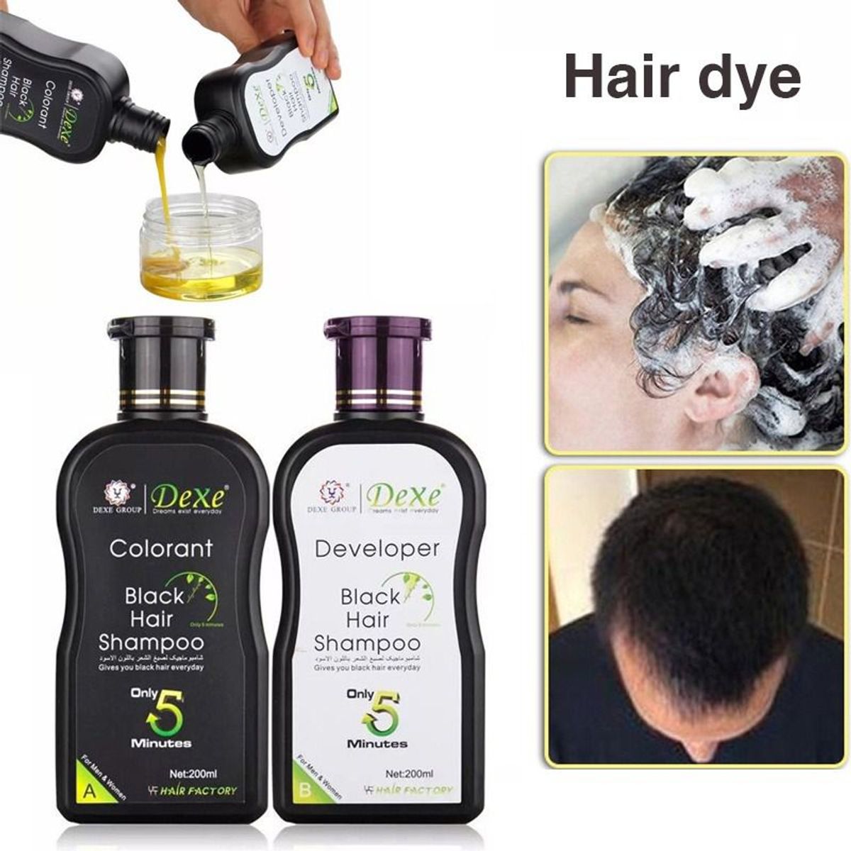 OEM - Shampoo Champu Cubre Tiñe Canas Dexe Black Hair 200ml en 5Minutos