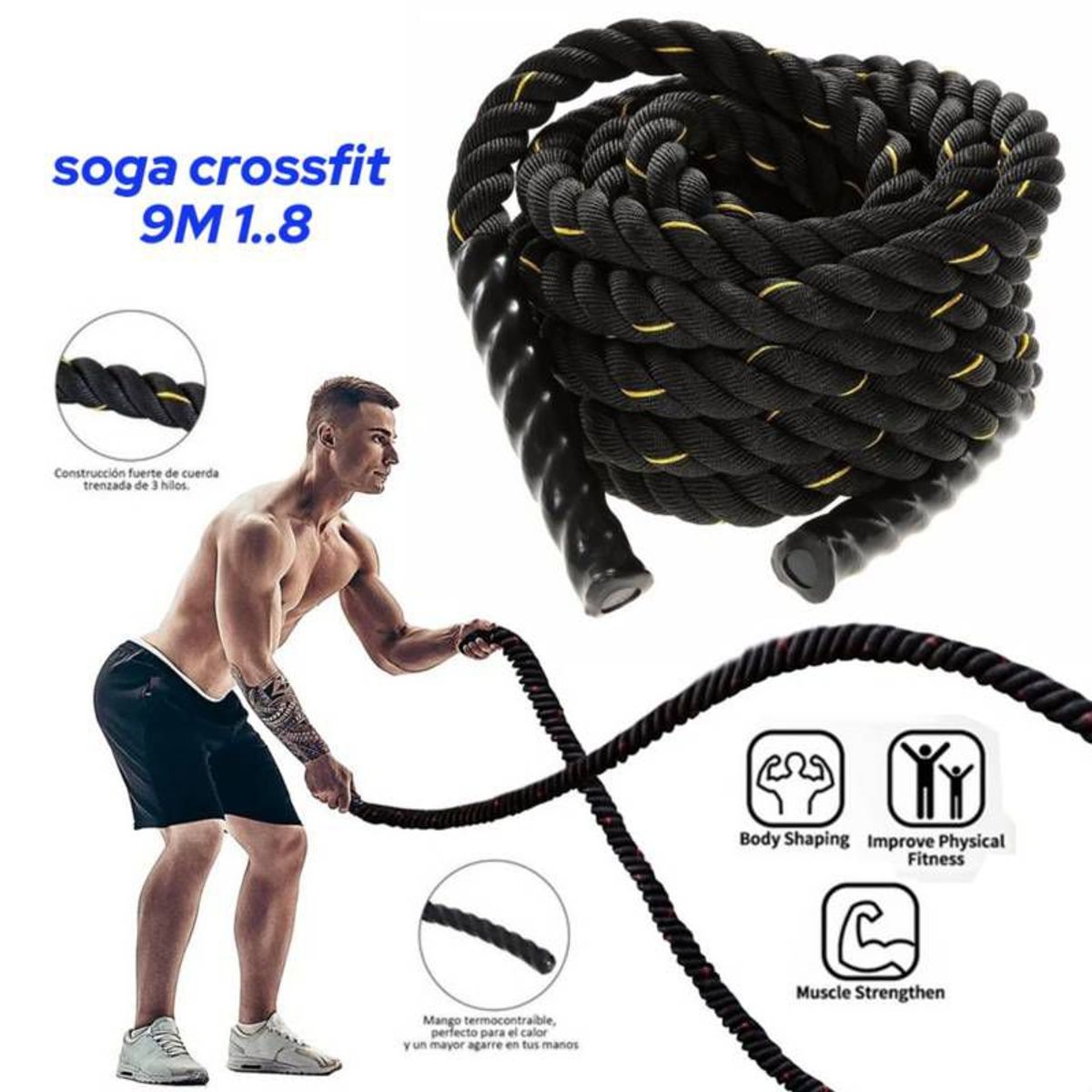 GENERICO - Soga Crossfit Cuerda Entrenamiento Funcional 9M