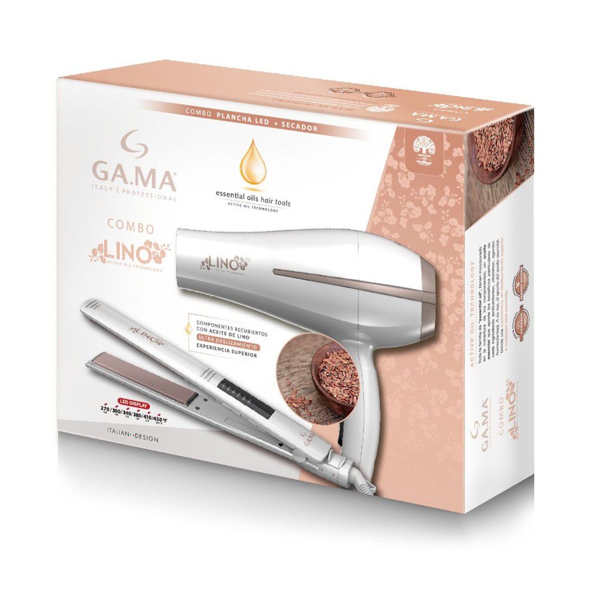 GAMA - Pack Secadora Bora Lino + Alisadora Elegance Lino Led Gama