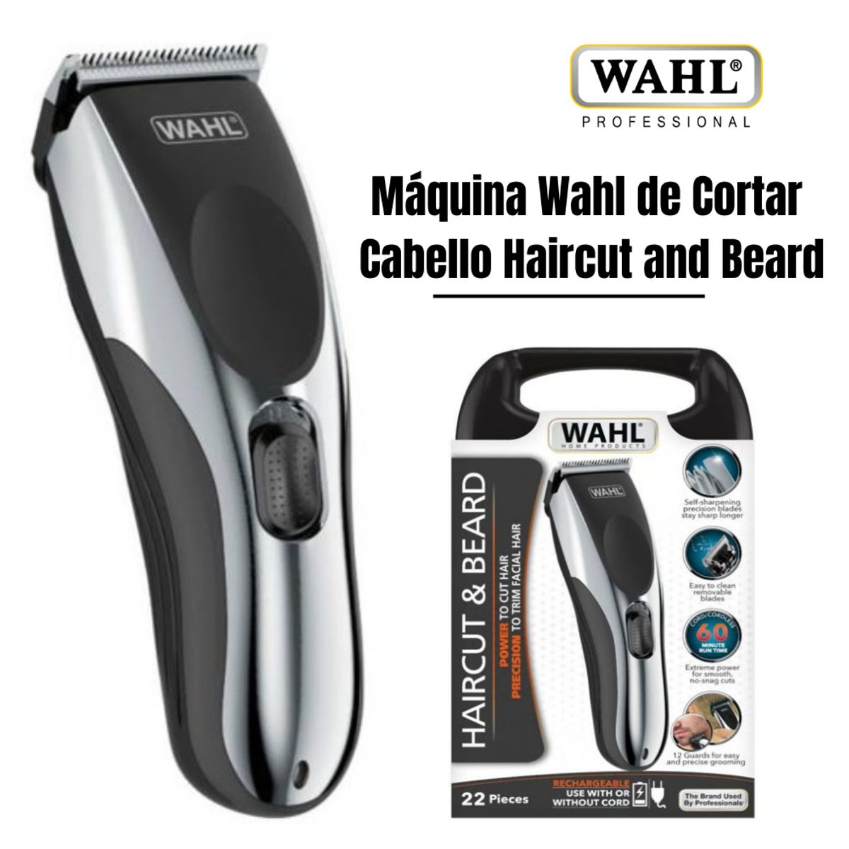 WAHL - Maquina Wahl de Cortar Cabello Haircut Beard de 22 piezas