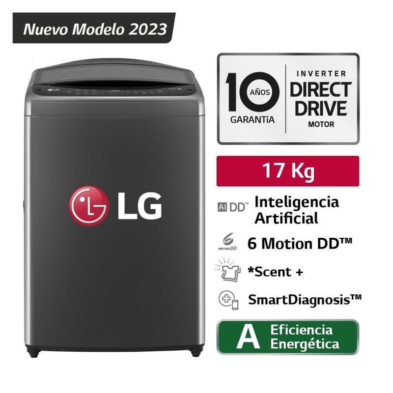 LG - Lavadora LG 17 Kg AI DD Carga Superior Negro Claro WT17BV6