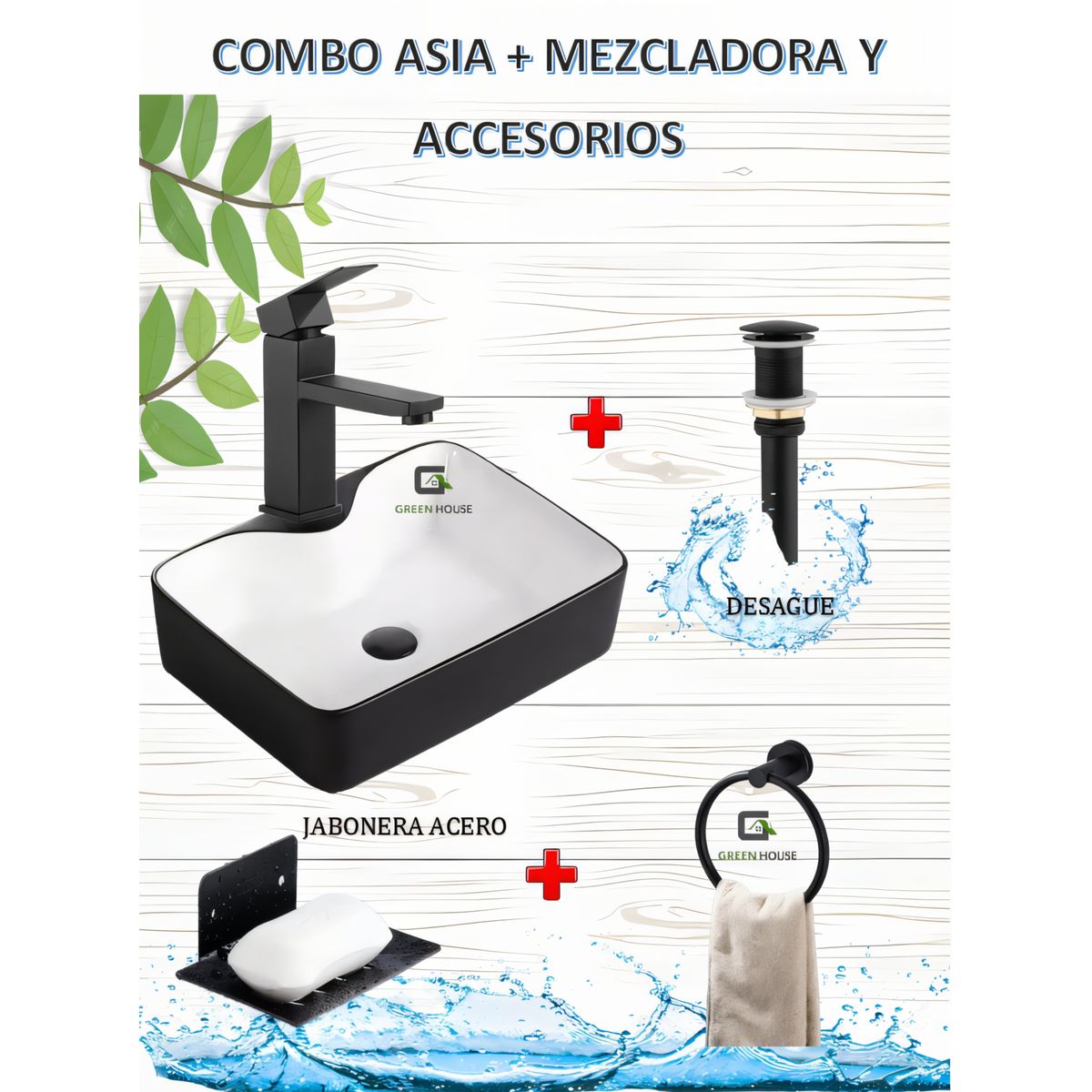 GREEN HOUSE - COMBO ASIA + MEZCLADORA Y  ACCESORIOS