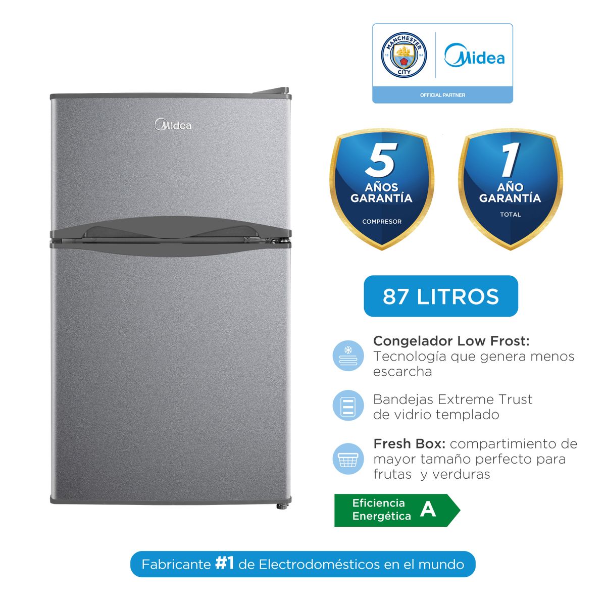 MIDEA - Frigobar Midea MRTD04A4NPAA 2 Puertas 87 Lts Silver