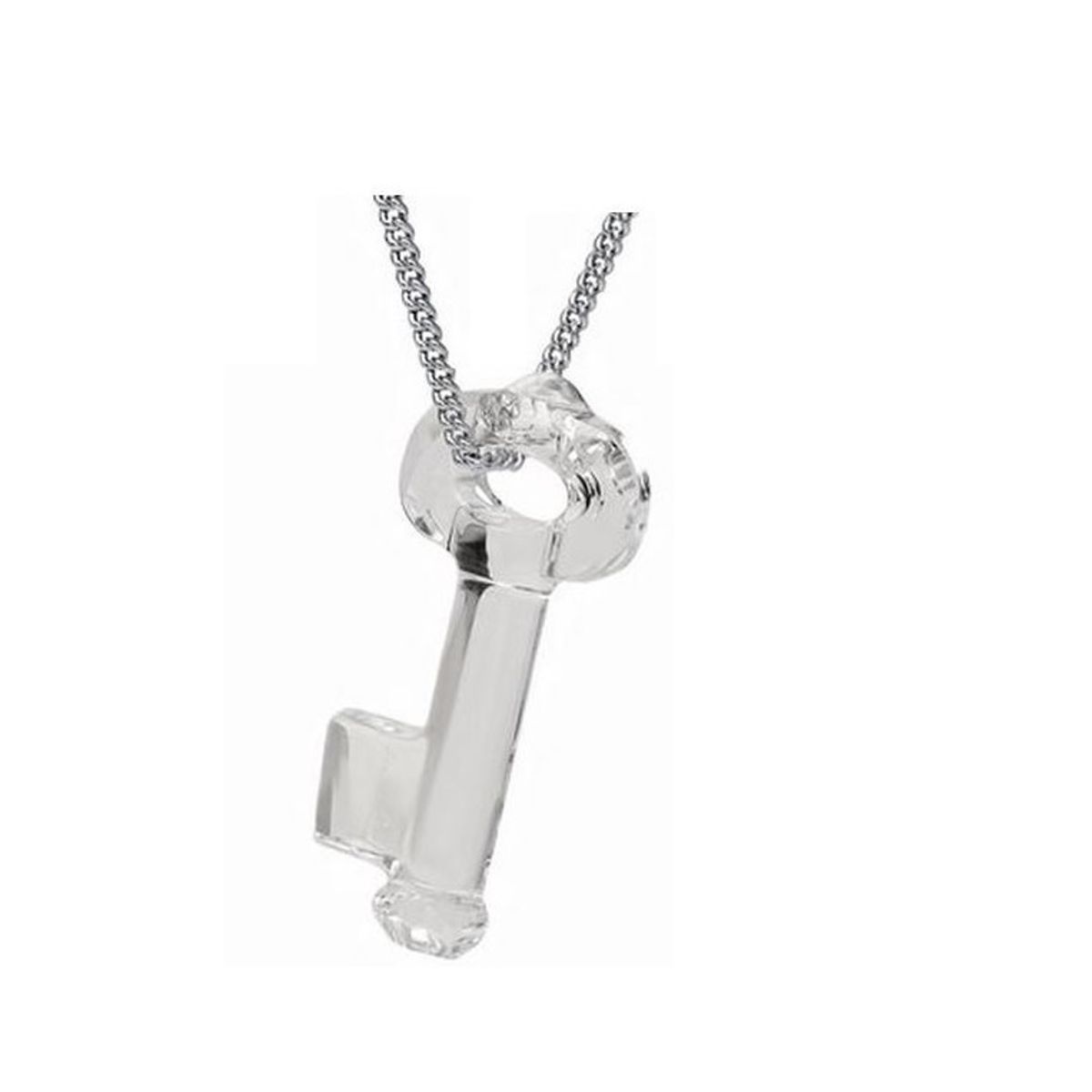 FERNANDA ROMERO JOYAS Y ACCESORIOS - Collar Llave Yoko Ono de Cristal Austriaco Cristalino Cadena Plateada