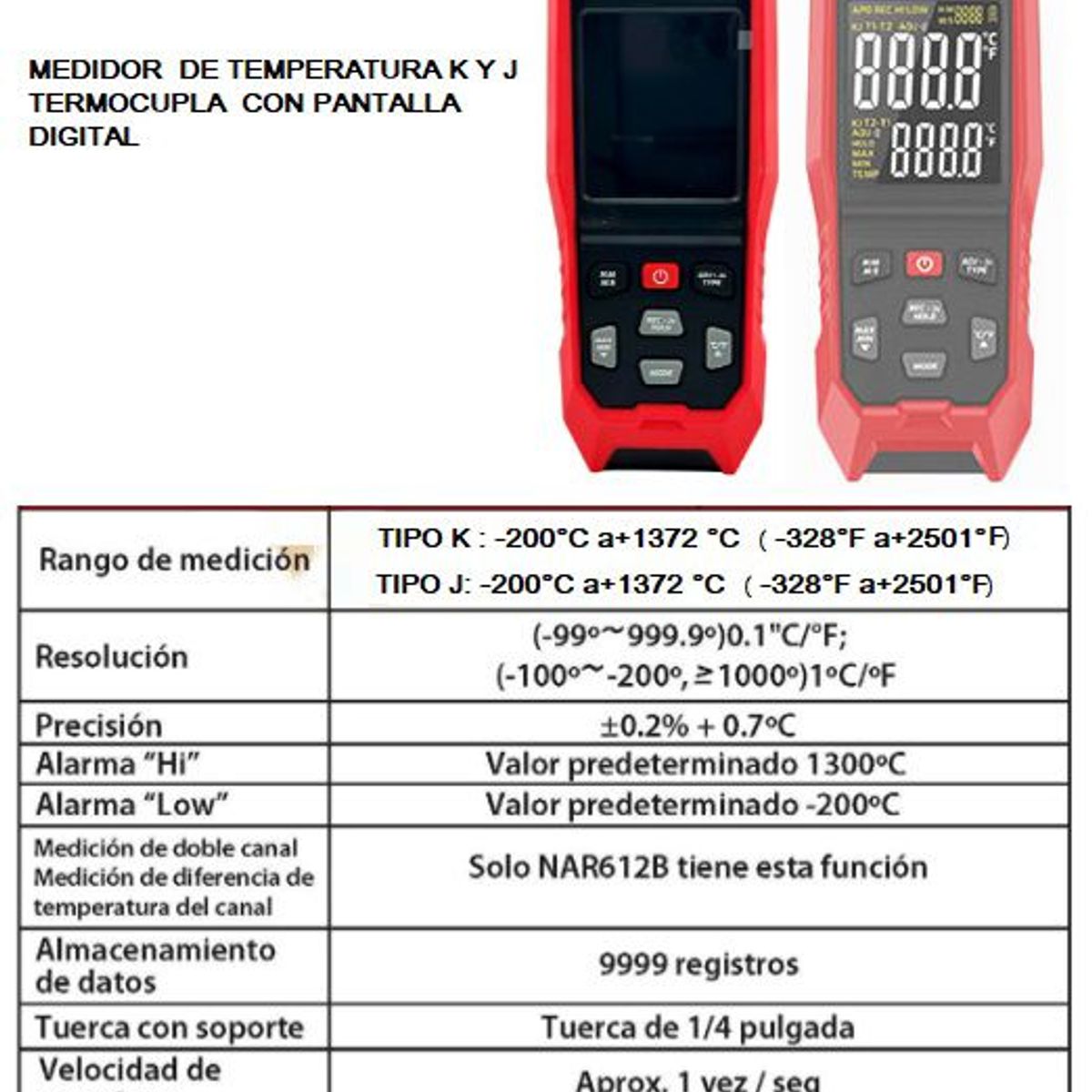GENERICO - MEDIDOR  DE TEMPERATURA K Y J TERMOCUPLA  CON PANTALLA  DIGITAL