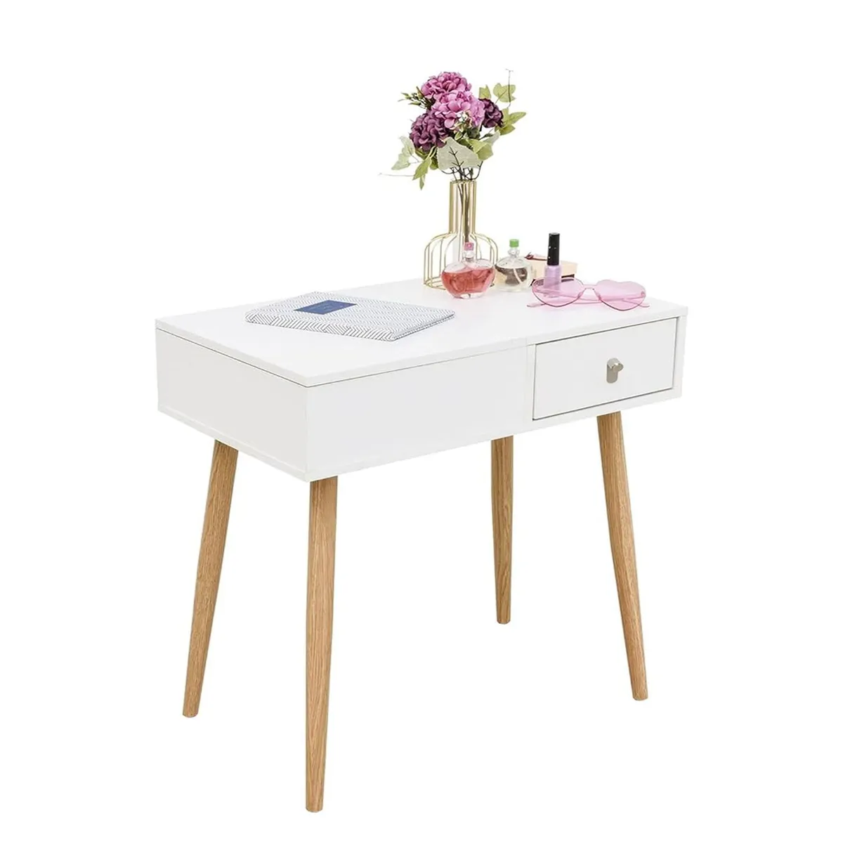 GENERICO - Escritorio Tocador Plegable Blanco 80cm + Silla Melamina