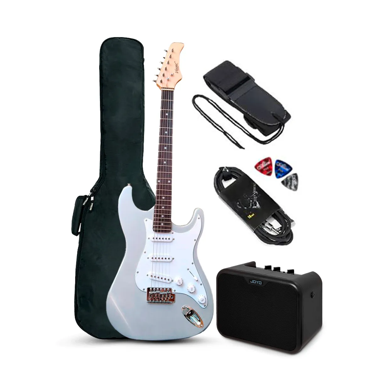 VOZZEX - PACK ELECTRICO STRATO SILVER - AMPLIFICADOR JOYO 10W