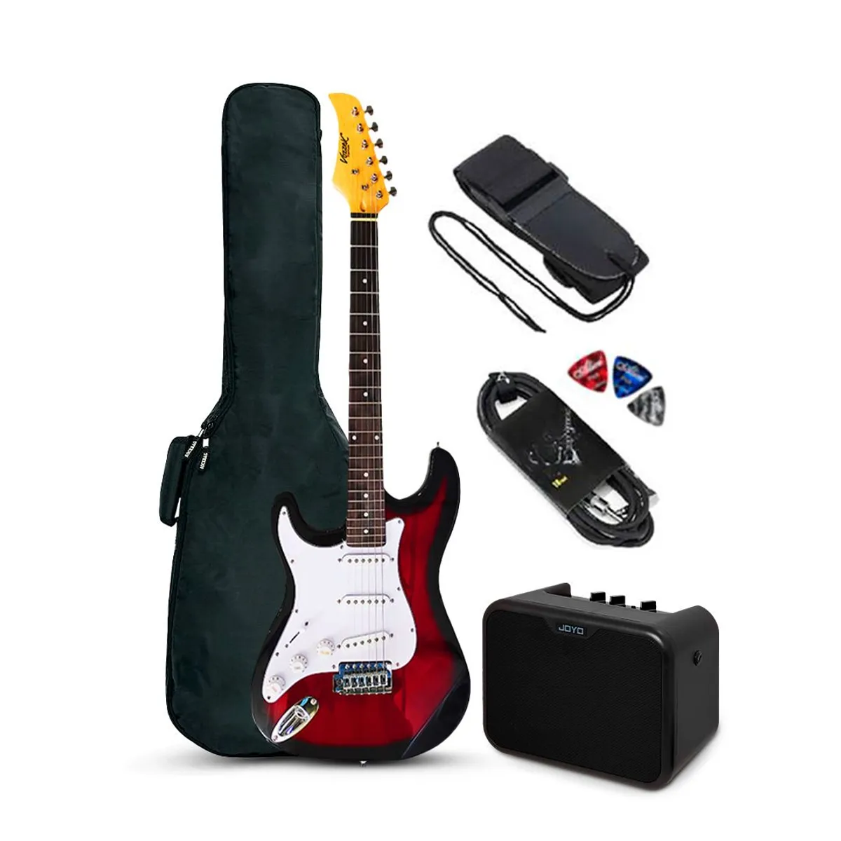 VOZZEX - PACK ELECTRICO STRATO ZURDO REDBURST - AMPLIFICADOR JOYO 10W