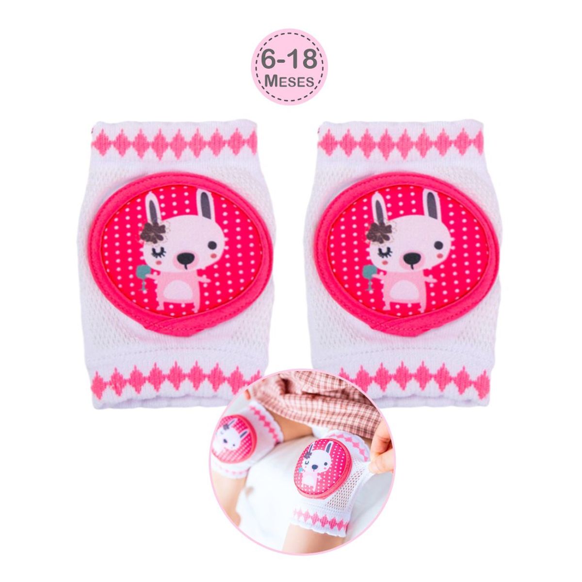 BABY - Rodilleras Acolchadas Antigolpes para Bebés -Conejita Blanca