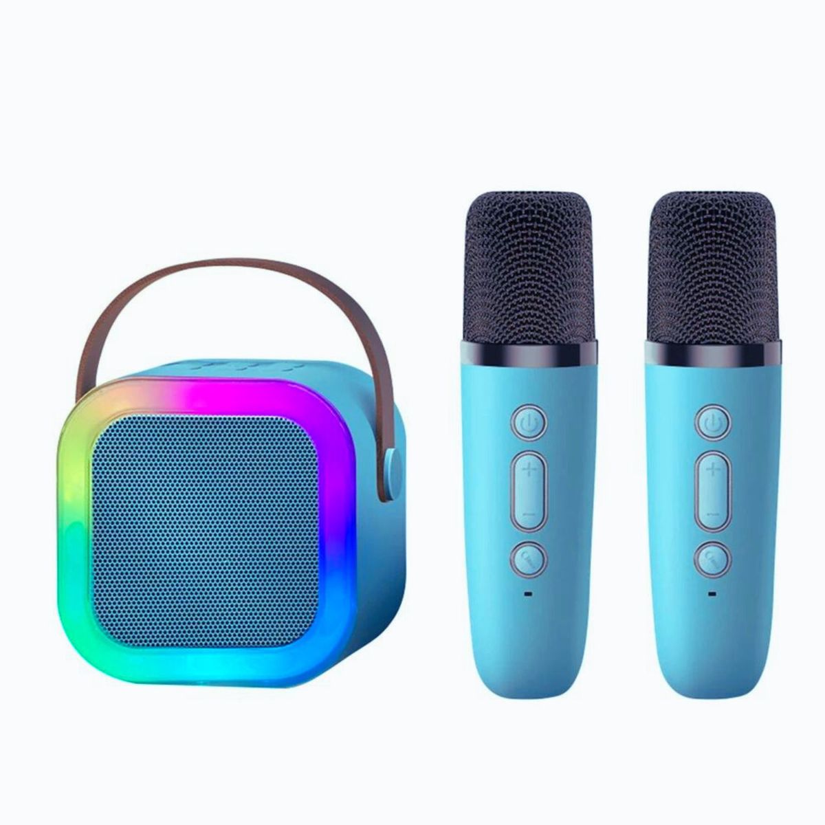 GENERICO - Parlante Karaoke K12 Bluetooth Luces RGB 02 Micrófonos - Celeste