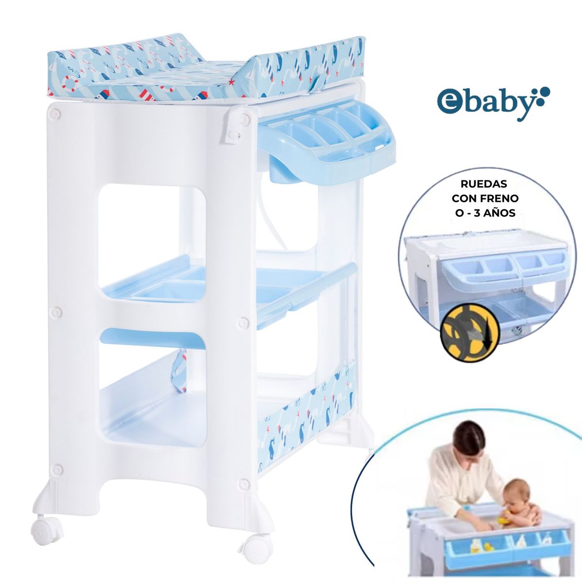 EBABY - BAÑERA CAMBIADOR  PARA BEBÉ - NATIEL CELESTE EBABY
