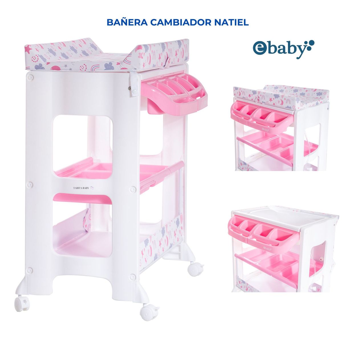 EBABY - BAÑERA CAMBIADOR  PARA BEBÉ - NATIEL ROSADO EBABY